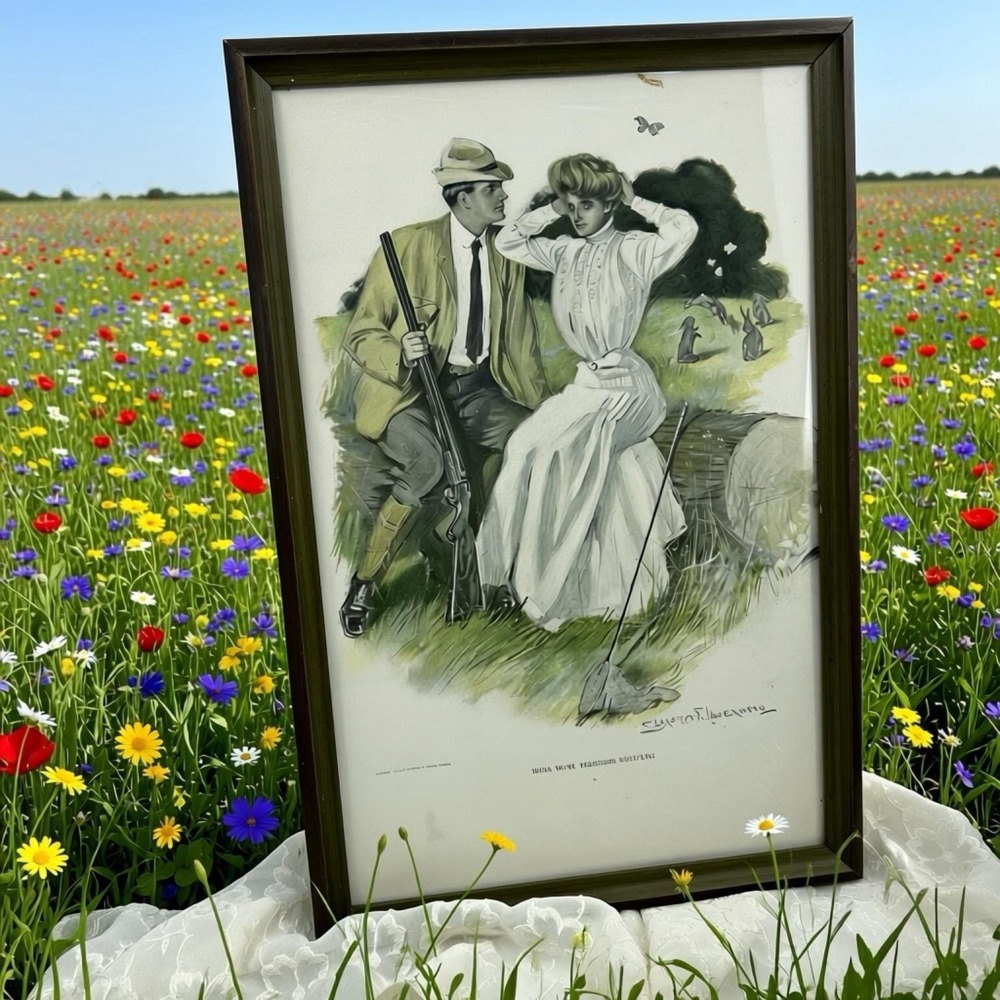 Vintage Victorian Colored Lithograph Hunting Print Clarence F. Underwood 1906